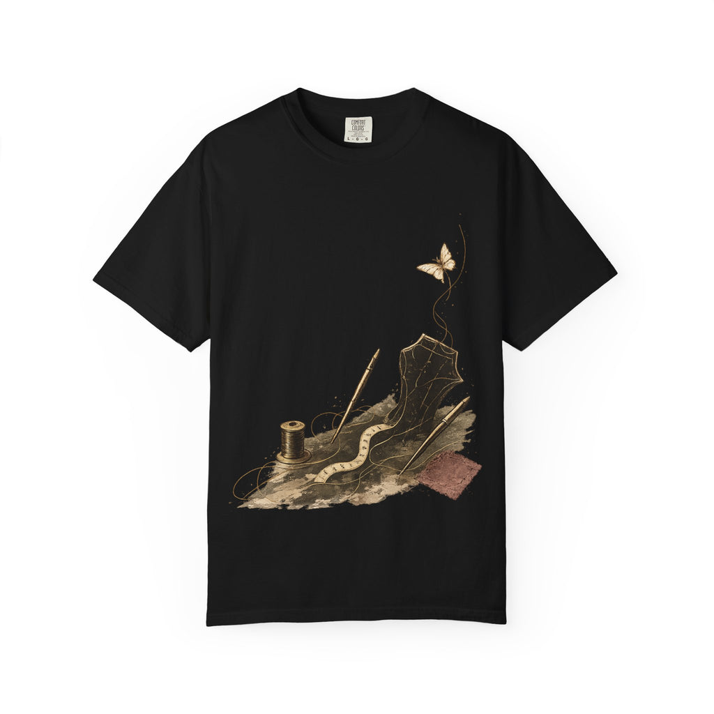 Front view of the Curiosity Never Graduates premium oversized black graphic T-shirt featuring robotics, chess, science, mathematics and space-inspired illustration by Wear Pardesi.