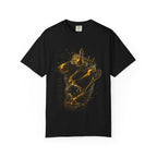 Back of Curiosity Never Graduates oversized black graphic T-shirt with futuristic geometric artwork inspired by science, innovation and exploration.
