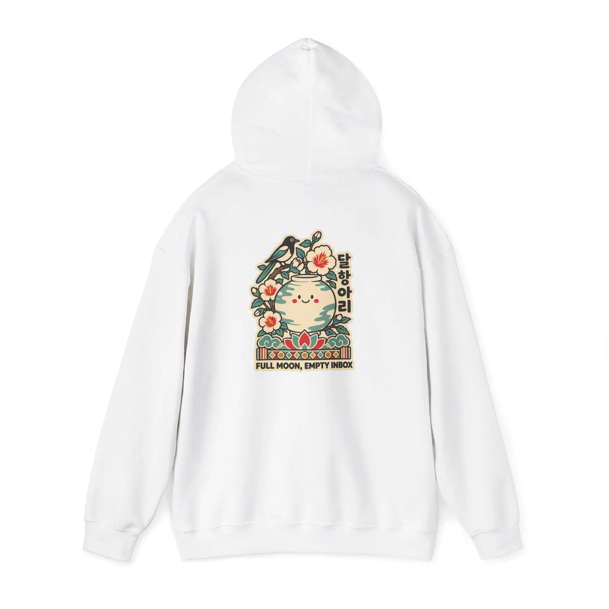 Off-white hoodie showing the large graphic print on the back