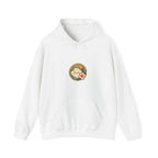 Front of an off-white hoodie with a round chest print