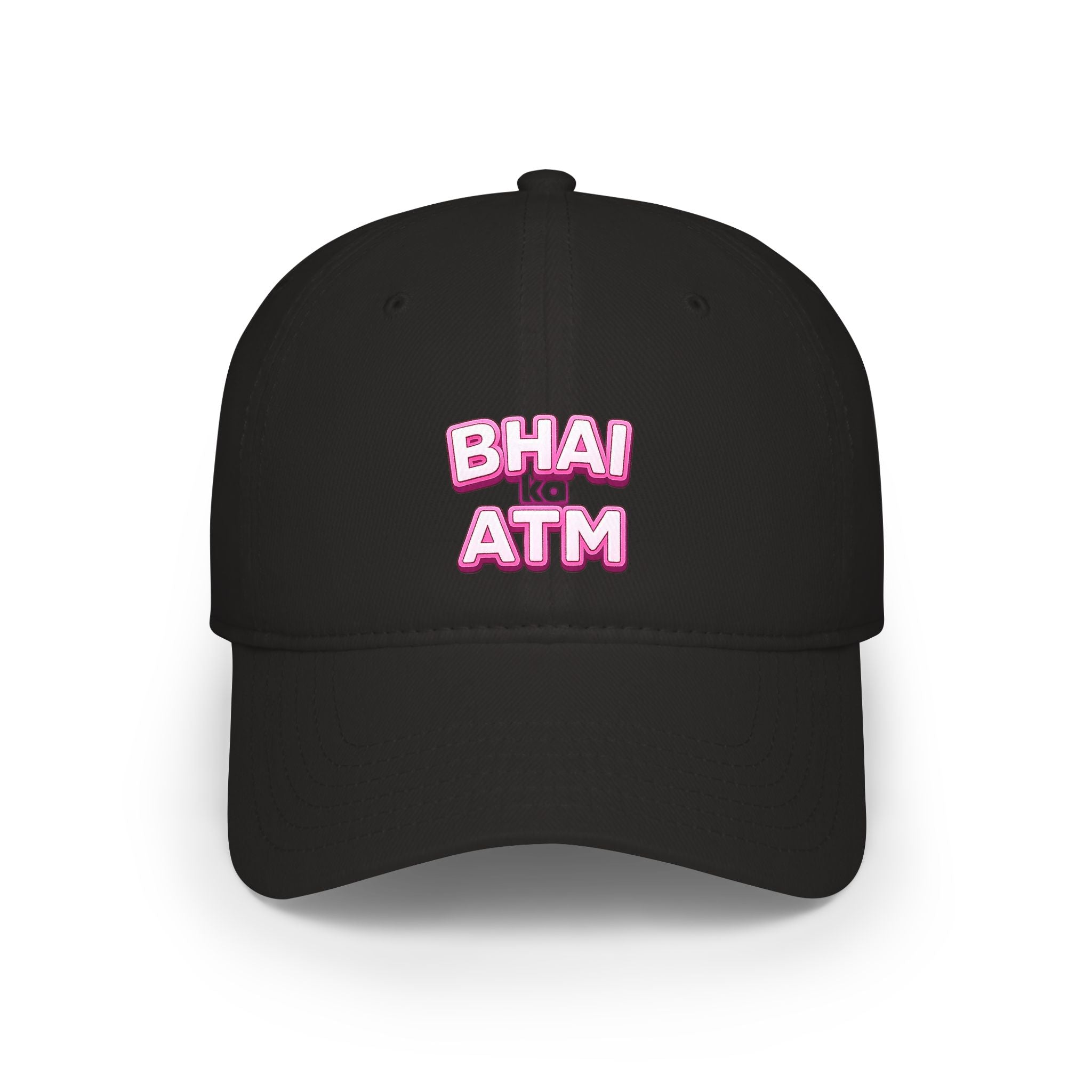 Bhai Ka ATM rakhi cap flat lay, black colorway