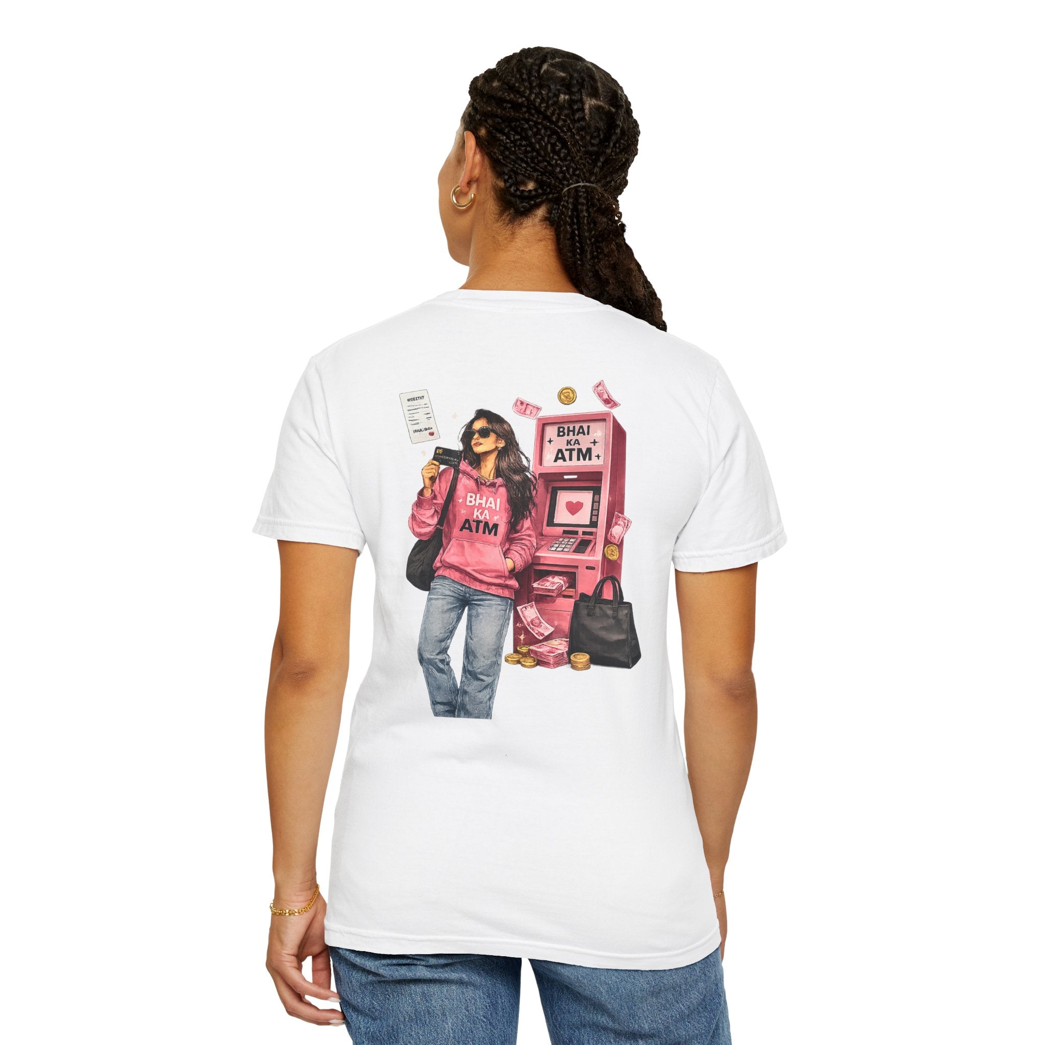Bhai Ka ATM raksha bandhan t-shirt, back view, white colorway