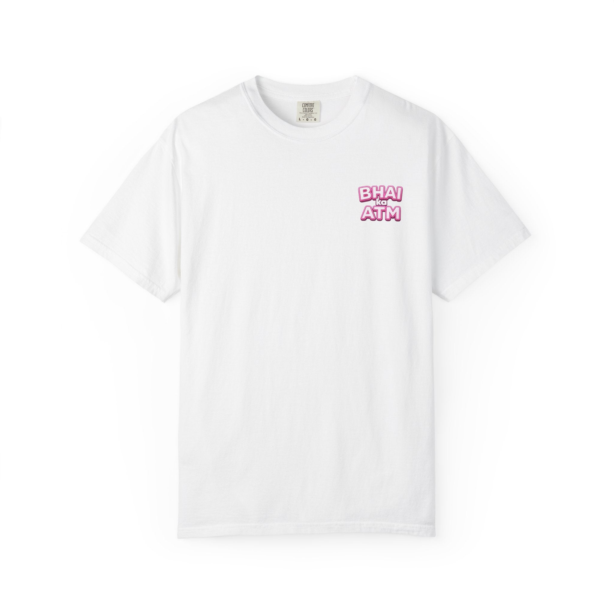 Bhai Ka ATM rakhi t-shirt flat lay, white colorway