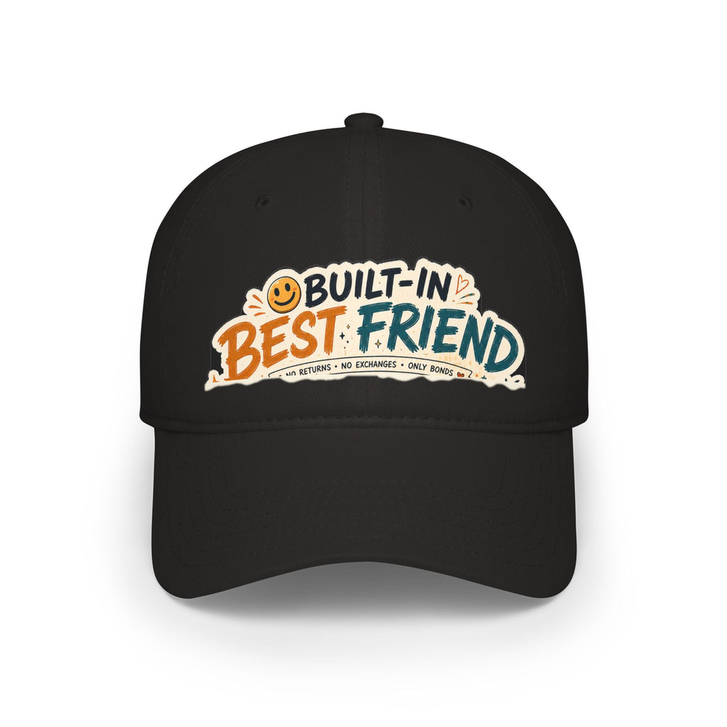 Built-In Best Friend Cap – Wear Pardesi Certified Chaos embroidered cap flat lay, black colorway