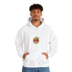 Man in an off-white hoodie with a small tteokbokki cup print on the chest