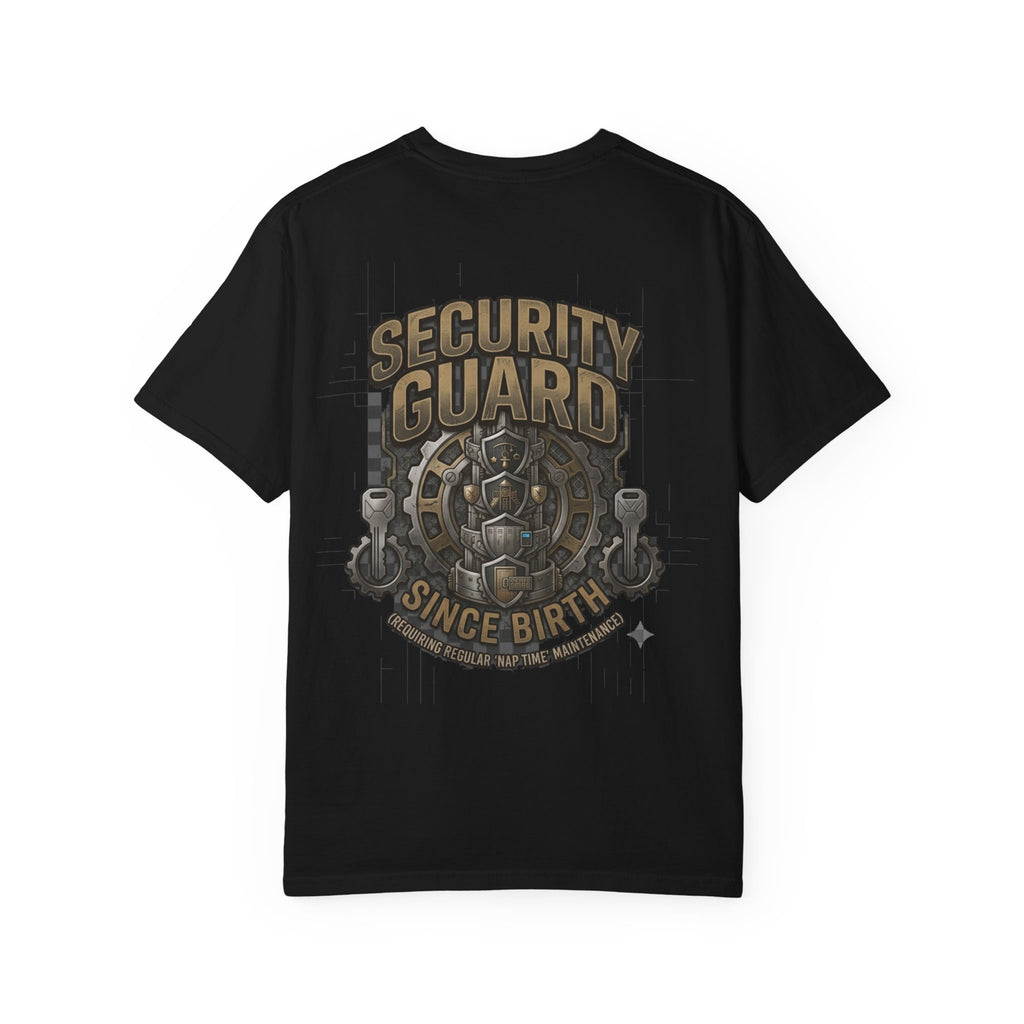 Security Guard rakhi t-shirt flat lay, black colorway