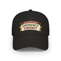 Emergency Contact Cap – Wear Pardesi Certified Chaos embroidered cap flat lay, black colorway