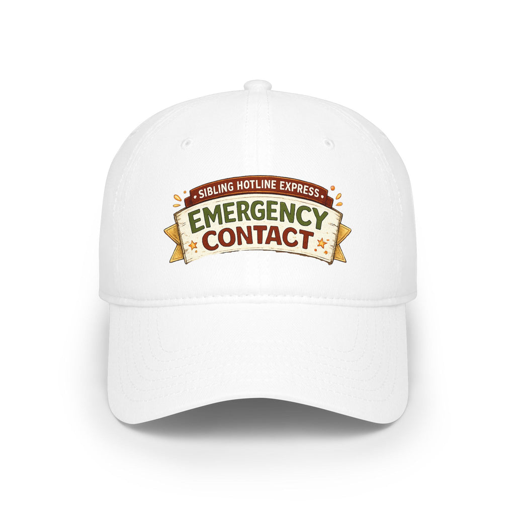 Emergency Contact rakhi cap flat lay, white colorway
