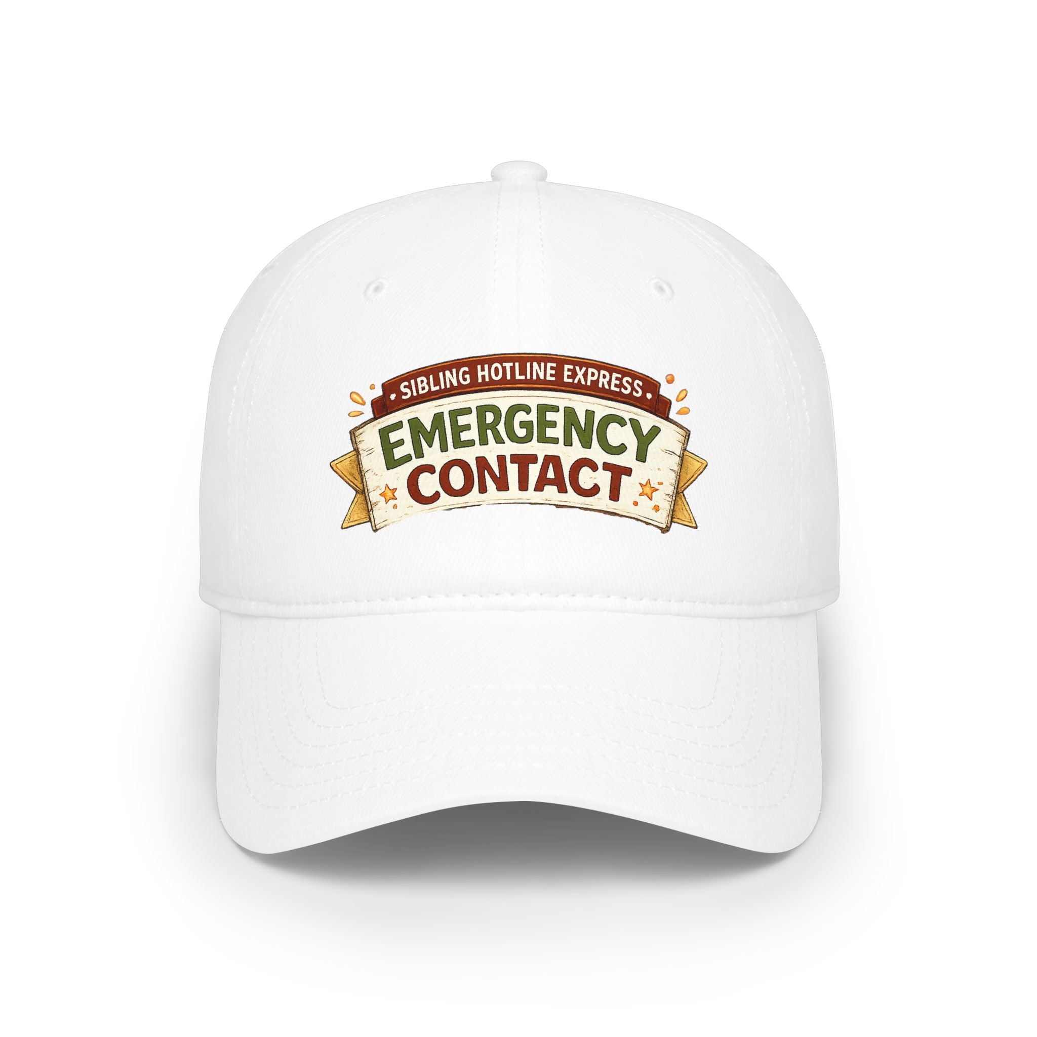 Emergency Contact rakhi cap flat lay, white colorway
