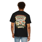 Emergency Contact Tee – Wear Pardesi Certified Chaos streetwear tee back graphic on model, black colorway