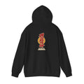 Black hoodie with a vertical Korean text print on the back