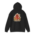 Black hoodie with a lucky pouch, persimmons and coins print on the back
