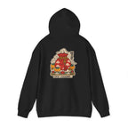 Black hoodie with a lucky pouch, persimmons and coins print on the back