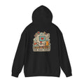 Black hoodie with a late-night gaming graphic on the back
