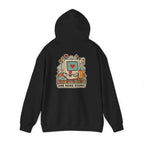 Black hoodie with a late-night gaming graphic on the back