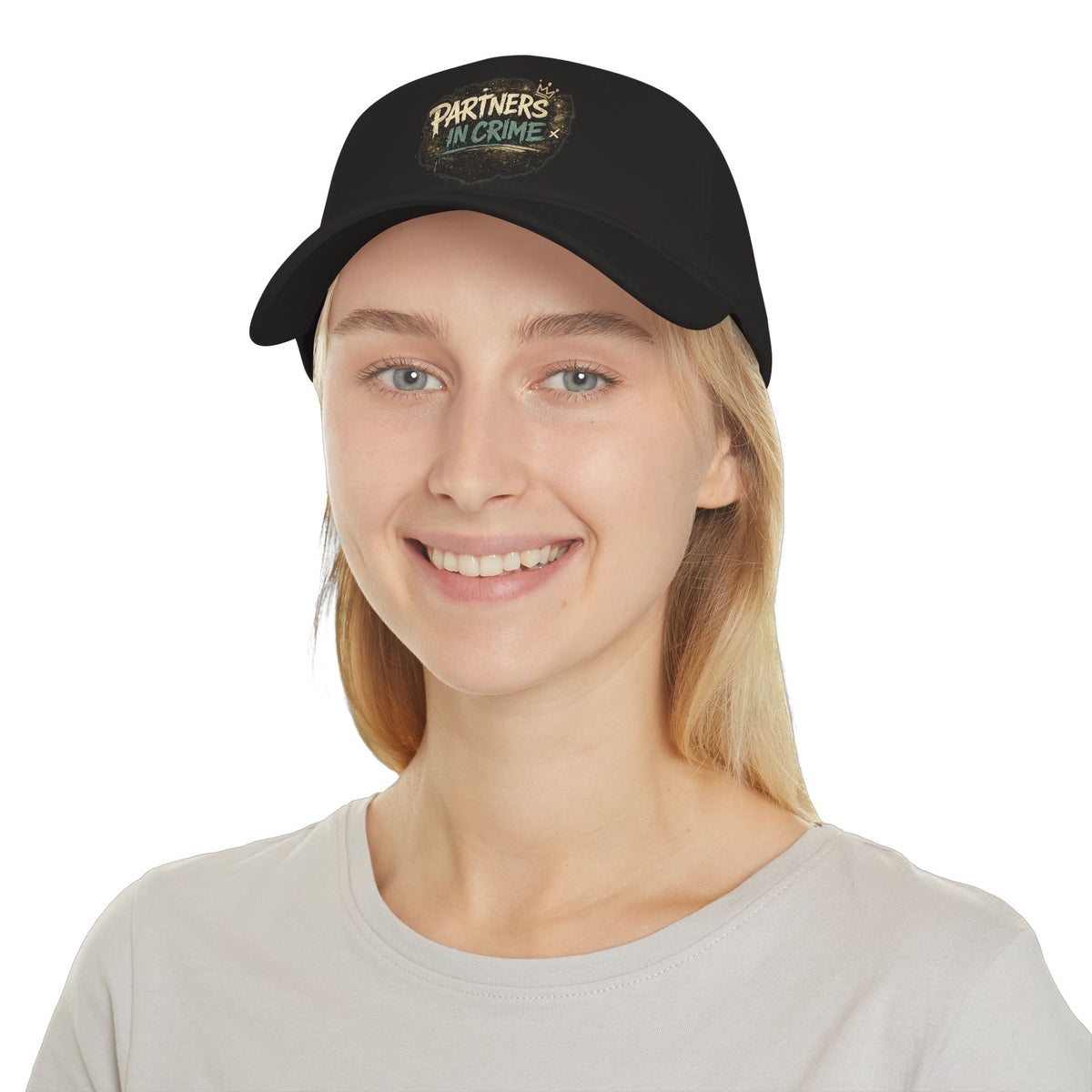 Partners in Crime Cap – Wear Pardesi Certified Chaos cap styled on model, front view