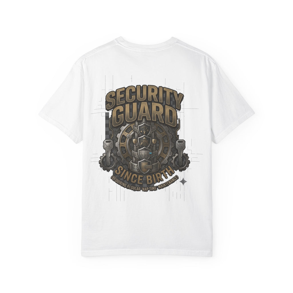 Security Guard rakhi t-shirt flat lay, white colorway