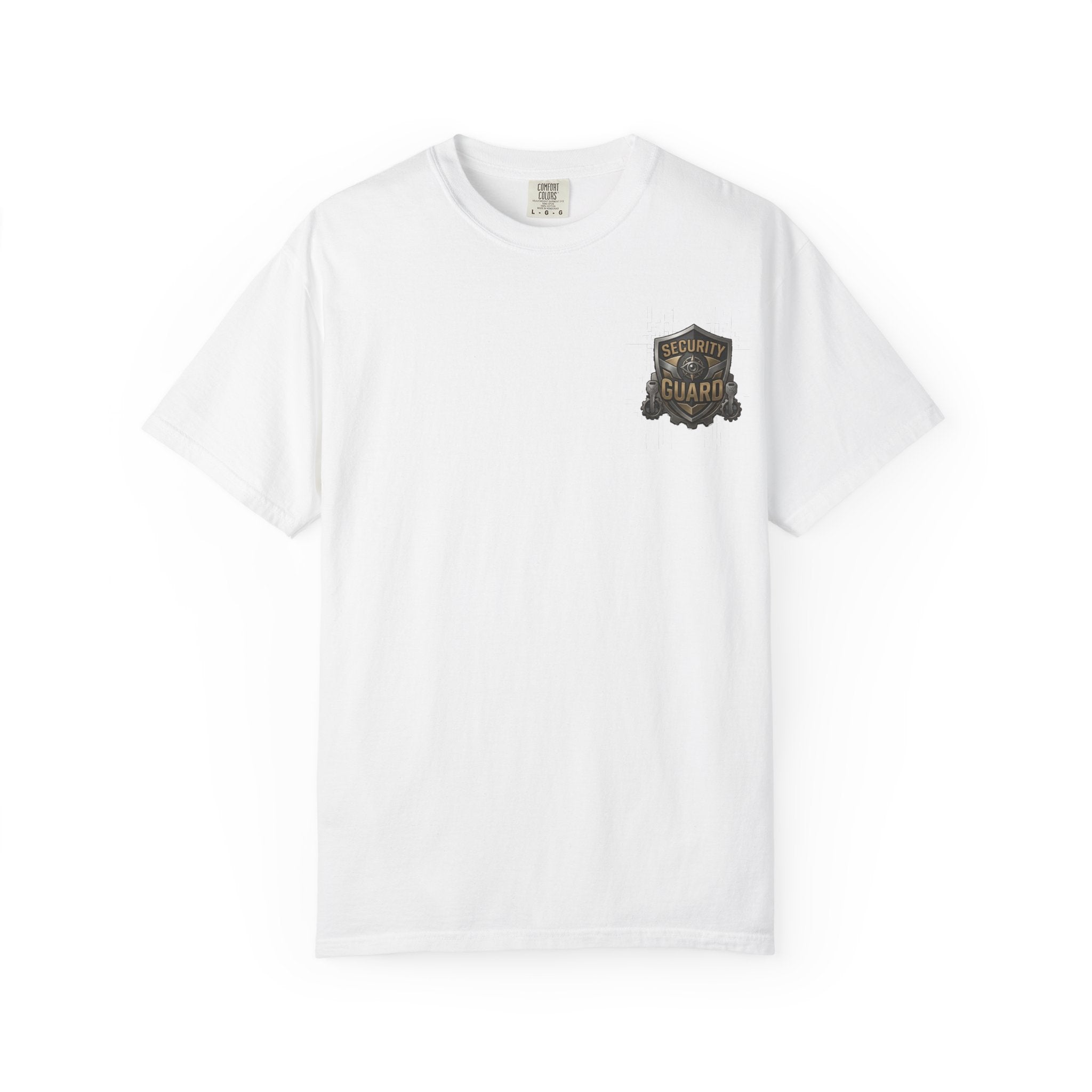 Security Guard rakhi t-shirt flat lay, white colorway