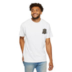 Security Guard Tee – Wear Pardesi Certified Chaos streetwear tee close-up back graphic, alternate angle, black colorway