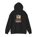 Black hoodie with a Seoul night skyline print on the back
