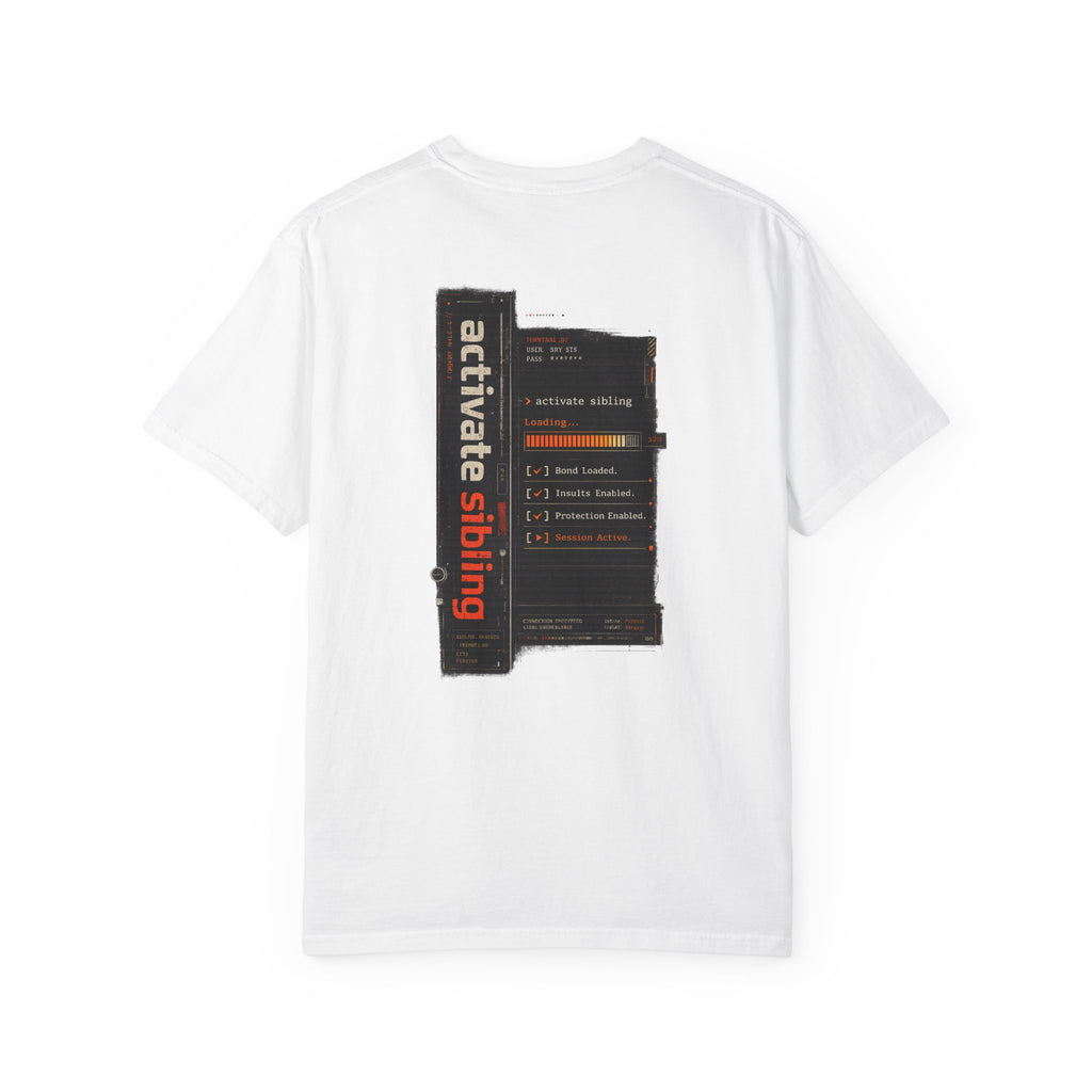 Sibling Code Activated t-shirt flat lay, white colorway
