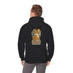 Man wearing a black oversized hoodie with a tiger print on the back