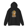 Black hoodie laid flat showing the tiger print on the back