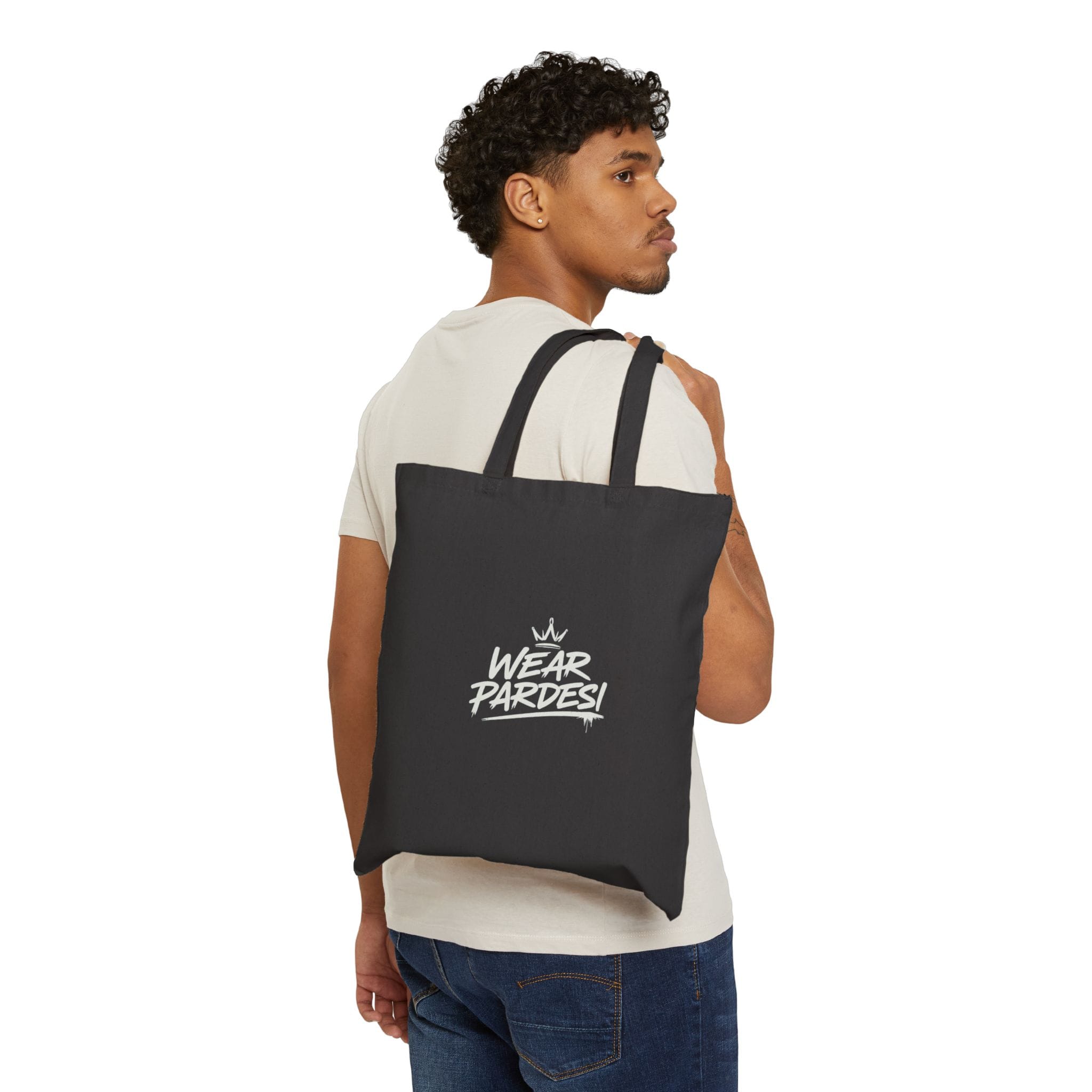 Model wearing Wear Pardesi tote bag, lifestyle shot